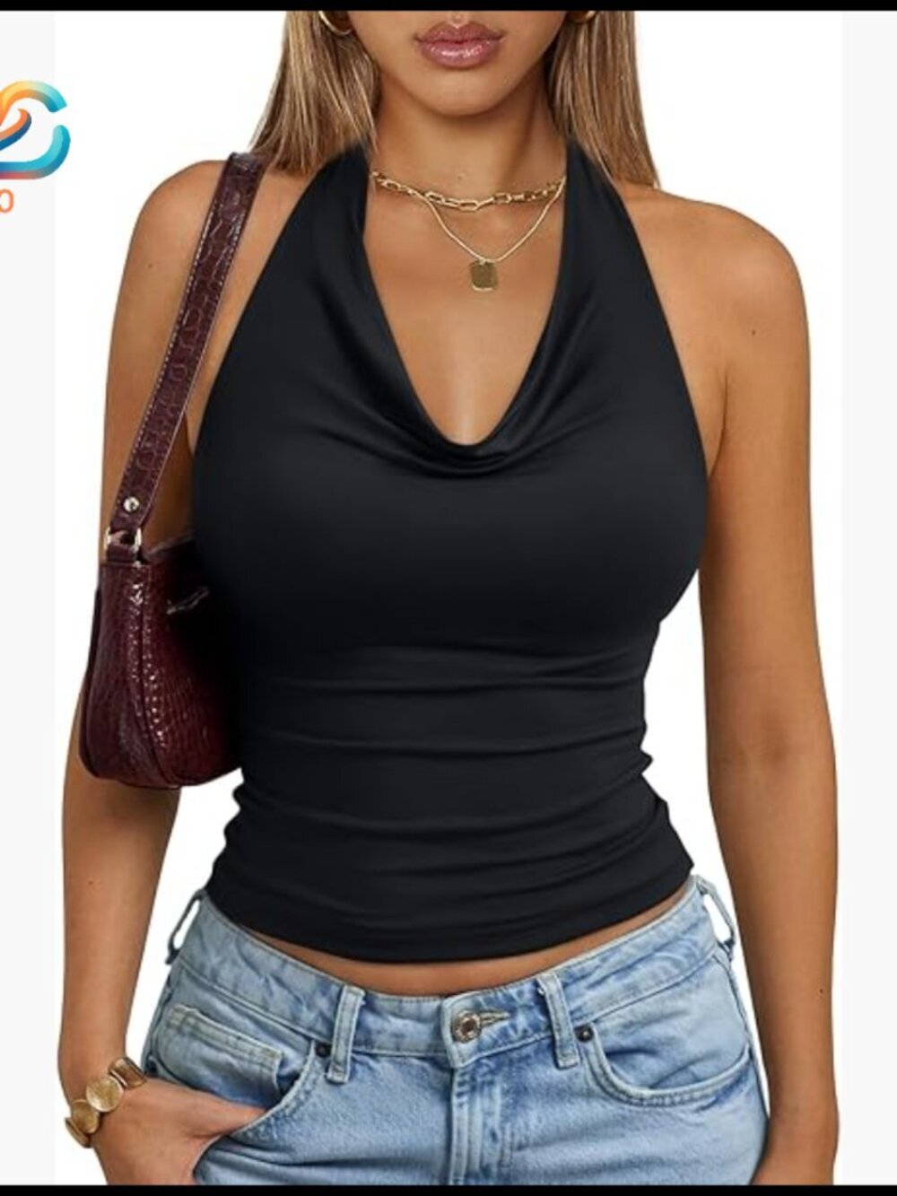 Slim Fit Halter Top Cowl Neck Backless Tank Summer Vacation Y2K